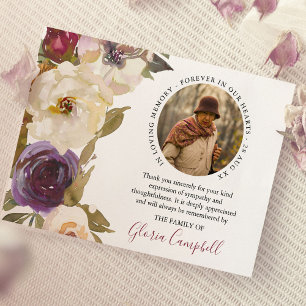 Elegante Aquarellblüten Foto-Mitgefühl   Beerdigun Dankeskarte