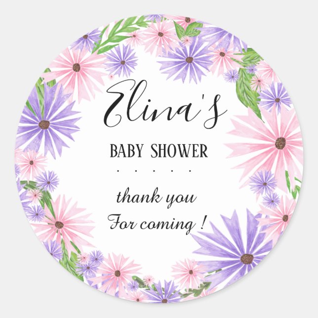 Elegante Aquarellblütendusche Aufkleber für Babys (Vorderseite)