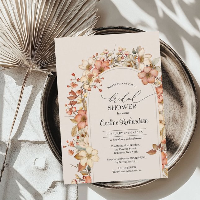 Elegante Aquarellbogen-Wildblumen Einladung (Elegant watercolor wildflowers boho arch invitation)