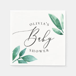 Elegante Aquarellbrasse botanische Babydusche Serviette
