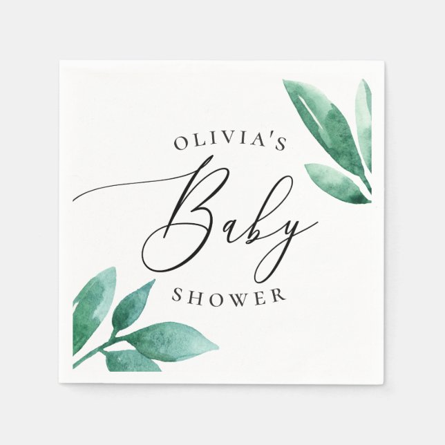 Elegante Aquarellbrasse botanische Babydusche Serviette (Vorderseite)