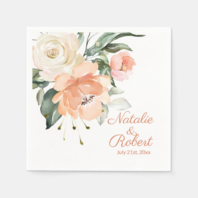 Elegante Aquarellcreme-Rose Hochzeit Serviette (Vorderseite)