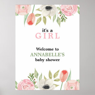 Elegante Aquarelldusche Rosa Blütenbraun Blütenspü Poster