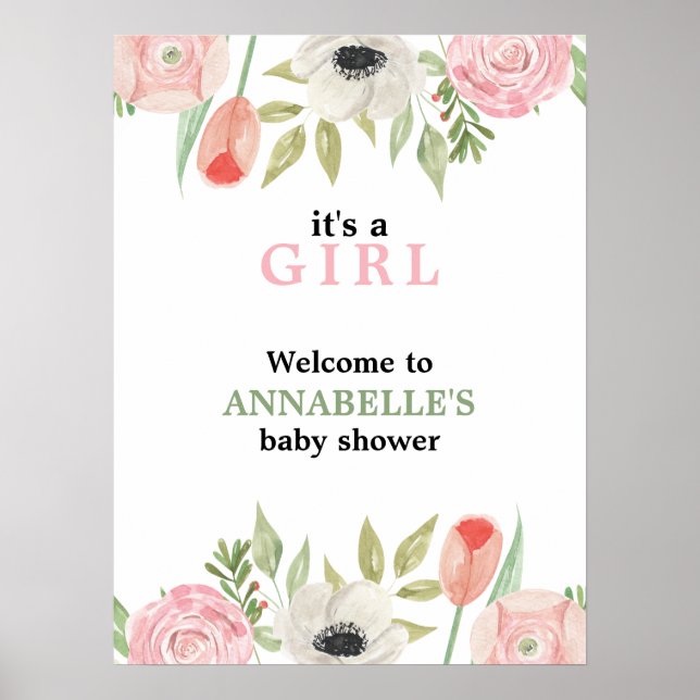 Elegante Aquarelldusche Rosa Blütenbraun Blütenspü Poster (Vorne)