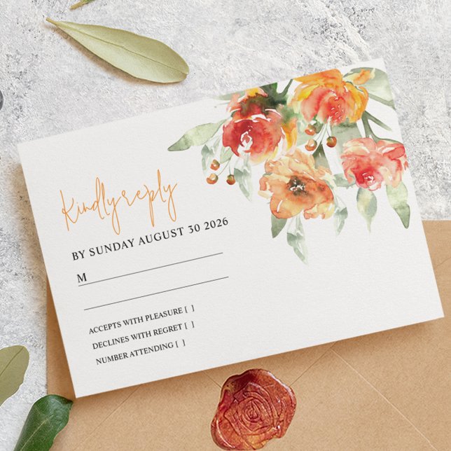Elégante aquarelle Apricot mariage floral RSVP (Créateur téléchargé)