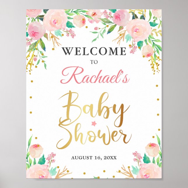 Elégante aquarelle Baby shower Floral Affiche de b (Devant)