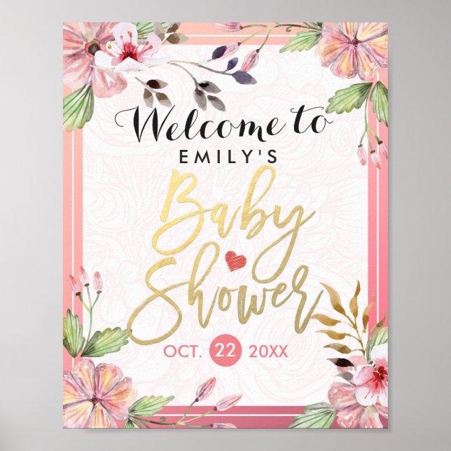 Elégante aquarelle Baby shower Floral Affiche de b (Devant)