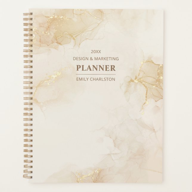 Elégante Aquarelle Beige Or | Business Planner (Devant)