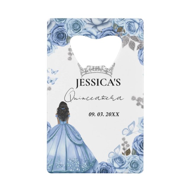 Elégante aquarelle bleu Dusty Floral Quinceañera (Devant)