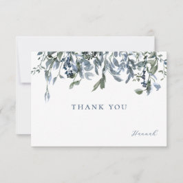 Elégante aquarelle bleu Floral Merci carte de note