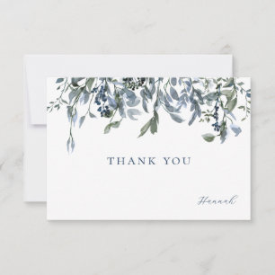 Elégante aquarelle bleu Floral Merci carte de note