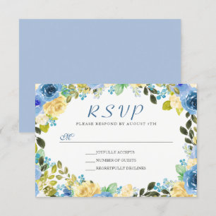 Elégante aquarelle Bleu Jaune Fleur Wreath RSVP