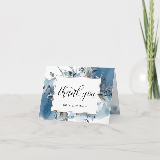 Elégante aquarelle bleue et Merci floral (Devant)