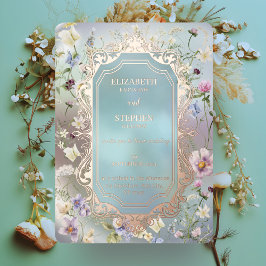 Elégante aquarelle bleue Floral Foil Invitation