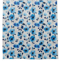 Elégante aquarelle bleue rideau de douche fleurie