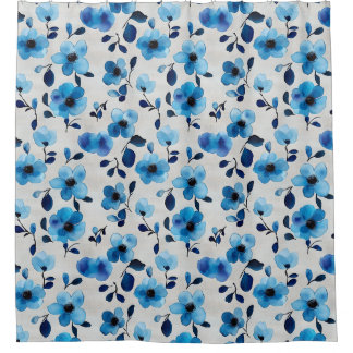 Elégante aquarelle bleue rideau de douche fleurie