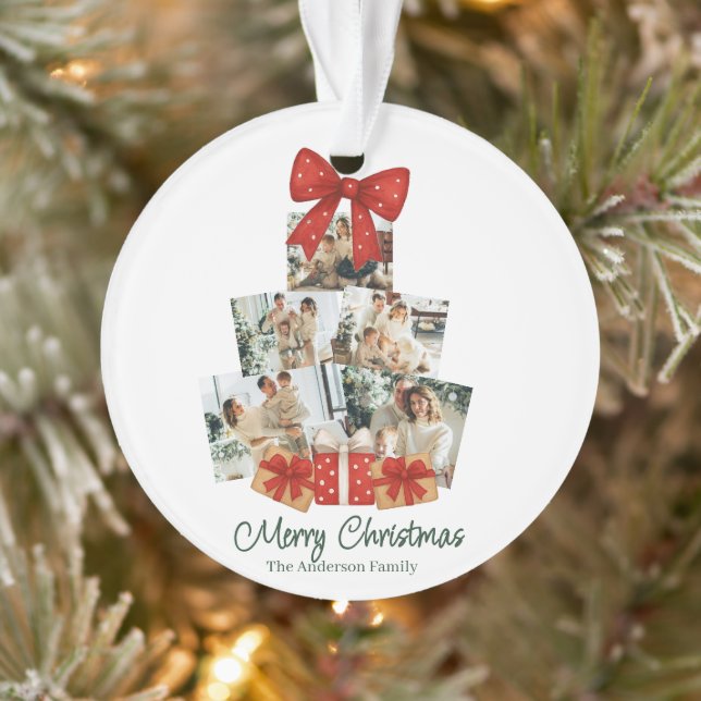 Elégante aquarelle Bow rouge famille sapin de Noël (Arbre)