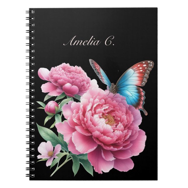 Elégante aquarelle Carnet floral noir (Devant)