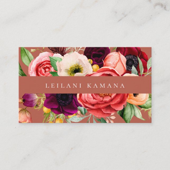 Elégante aquarelle Carte de visite floral foncé (Devant)