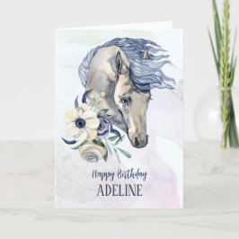 Elégante aquarelle cheval d'anniversaire carte de 
