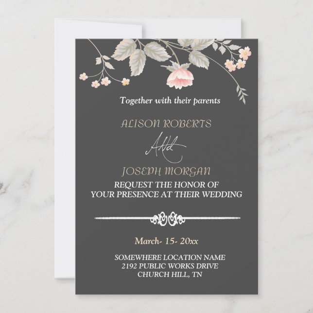 Elégante aquarelle chic Carte Mariage Floral (Devant)
