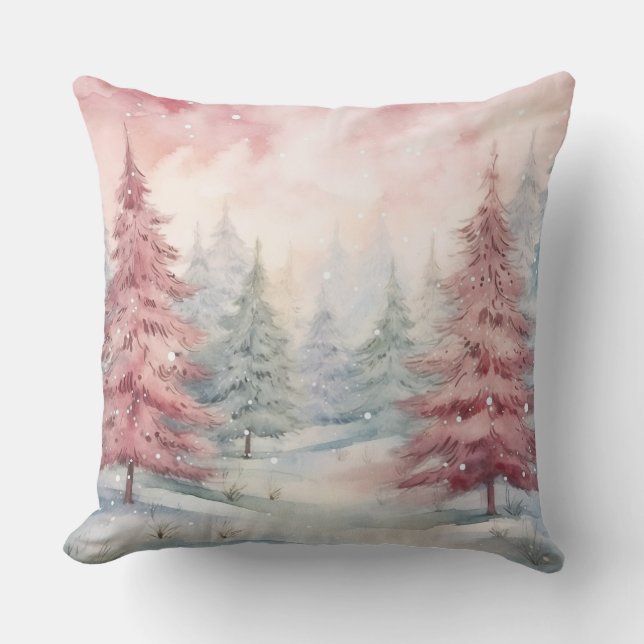 Elégante aquarelle Coussin d'arbre de Noël (Recto)