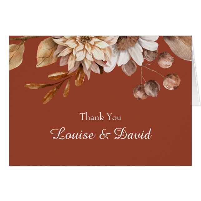 Elégante aquarelle d'automne Mariage Floral Merci (Devant Horizontal)