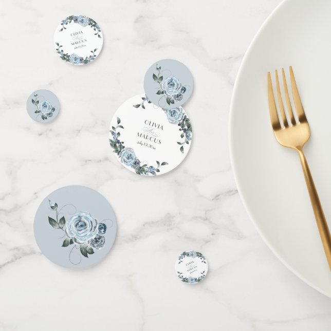 Elégante aquarelle Dusty Blue Rose Confetti (Groupe)