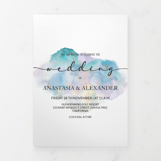 Elégante aquarelle faire-part de mariage/menu/rsvp (Page de couverture)