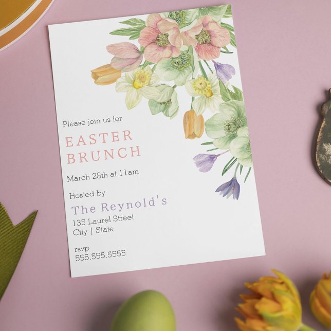 Elégante aquarelle Fleur Pâques Brunch Invitation (Elegant Watercolor Flower Easter Brunch Invitation
)