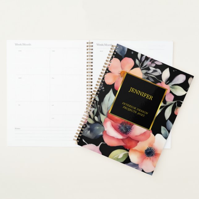 Elégante aquarelle fleurs noir or professionnel (Devant avec enveloppe)