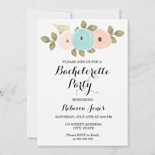 Elégante aquarelle Floral Bachelorette Invitation (Devant)