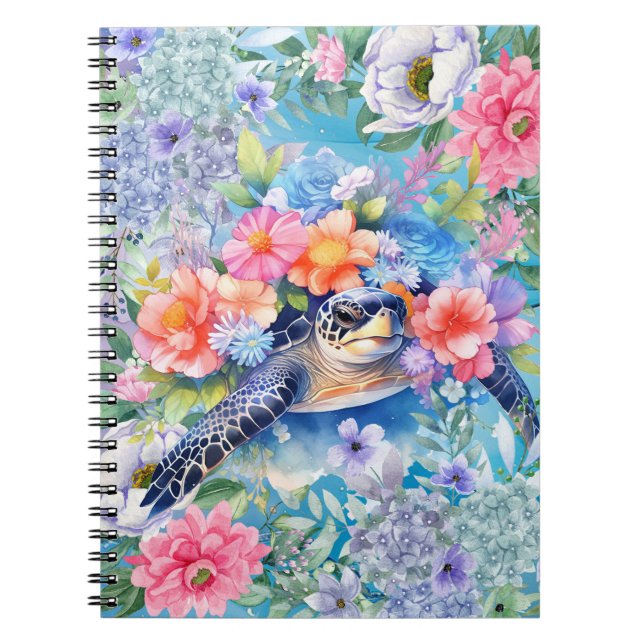 Elégante aquarelle Floral Carnet de tortue de mer (Devant)