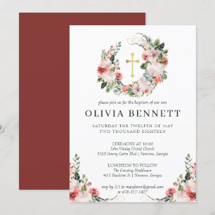 Elégante aquarelle Floral Girl Baptism Invitation