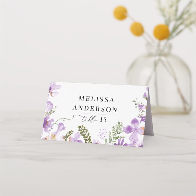 Elégante aquarelle Floral Mariage Cartes de Place (Devant)