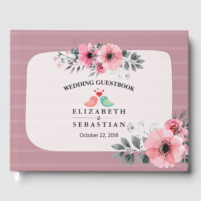 Elégante aquarelle Floral Script Mariage livre d'o (Recto)