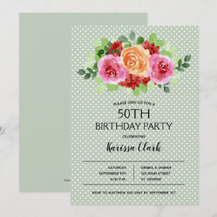 Elégante aquarelle florale Invitations d'anniversa