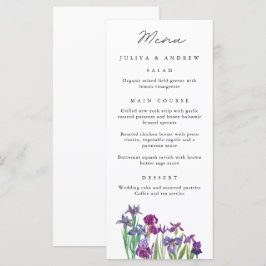 Elégante aquarelle Iris fleur Mariage Carte menu