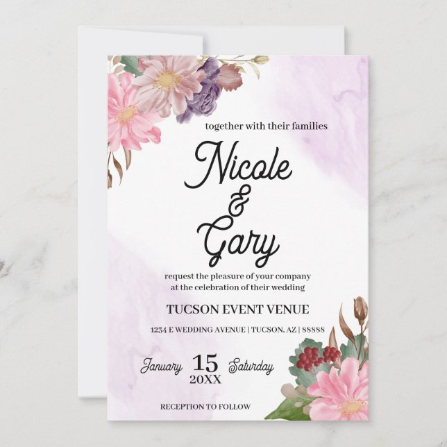 Elégante aquarelle mariage invitations (Devant)