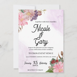 Elégante aquarelle mariage invitations