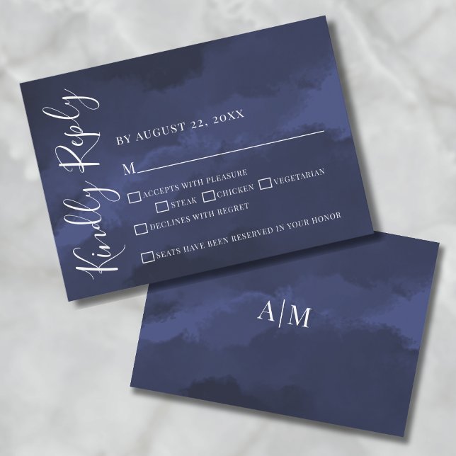 Elégante aquarelle marine bleu mariage carte RSVP (Elegant Watercolor Navy Blue Wedding RSVP Card)
