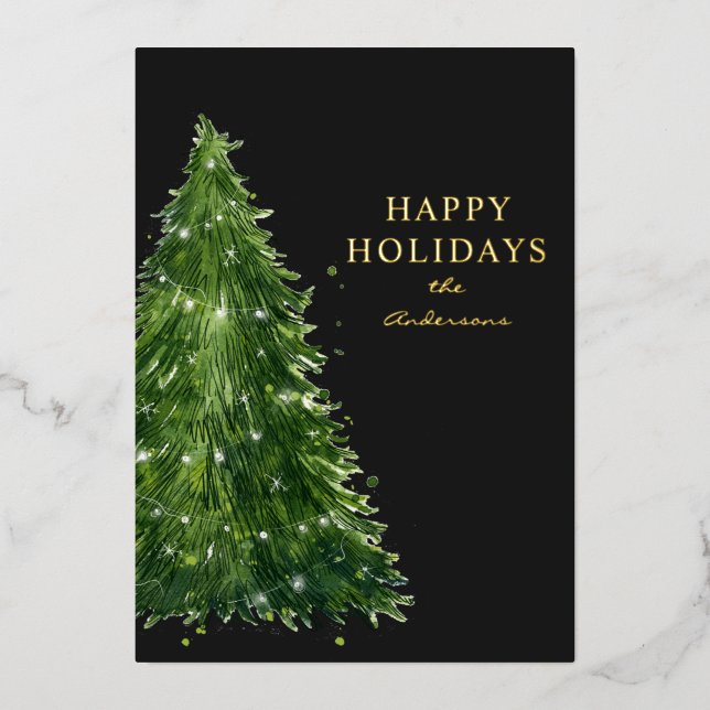 élégante aquarelle minimale Noël arbres vacances (Recto)
