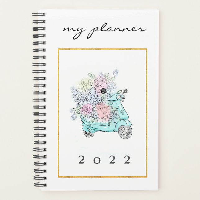 Elégante aquarelle Moderne Fleurs de Monnaie Vélo  (Devant)