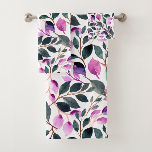 Elégante aquarelle motif floral pourpre vert (En situation)