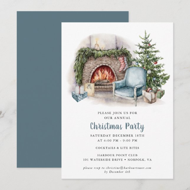 Elégante aquarelle Noël Fête Invitation (Devant / Derrière)