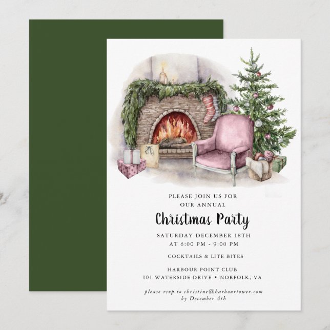 Elégante aquarelle Noël Fête Invitation (Devant / Derrière)