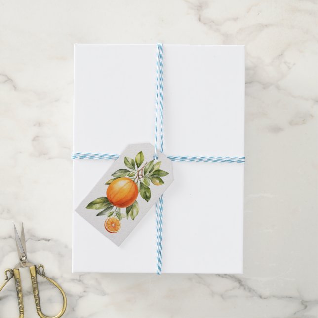 Elégante aquarelle orange étiquette cadeau (Avec de laficelle)