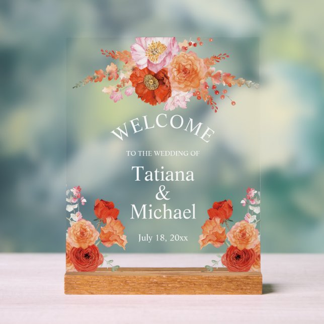 élégante aquarelle orange fleuri accueil mariage (Neutre)