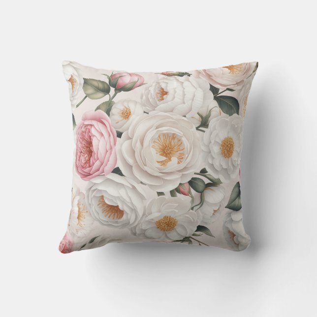 Elégante aquarelle Peony Rose Floral Coussin (Verso)