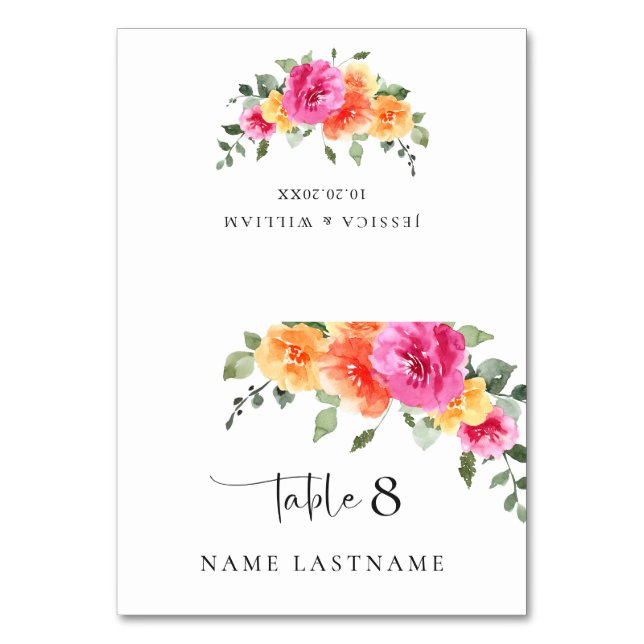 Elégante Aquarelle rose Fleur Mariage Carte Place (Par défaut)